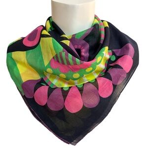 Vintage Lehner Floral Scarf - Vibrant Colors & Hand-Rolled Edges